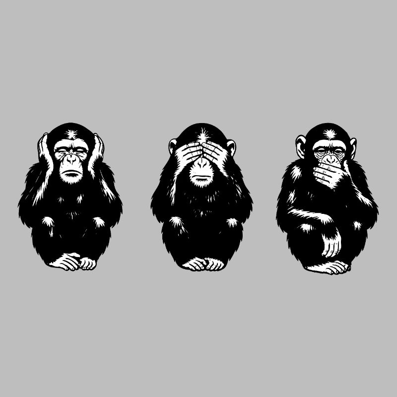 Trois silhouettes de singes en noir et blanc