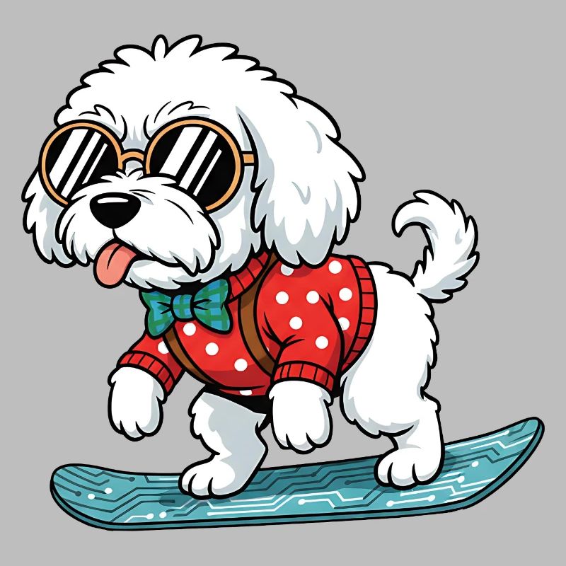 Snowboard Weißer Hund Sonnenbrille Pullover