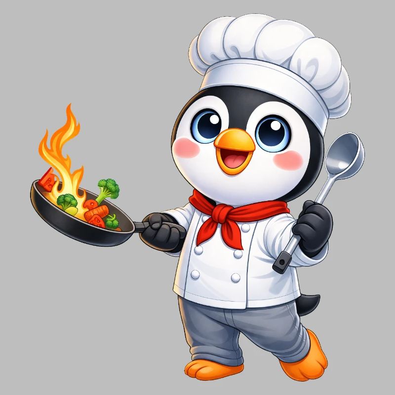 Cuisine animée de dessins animés Chef pingouin mignon