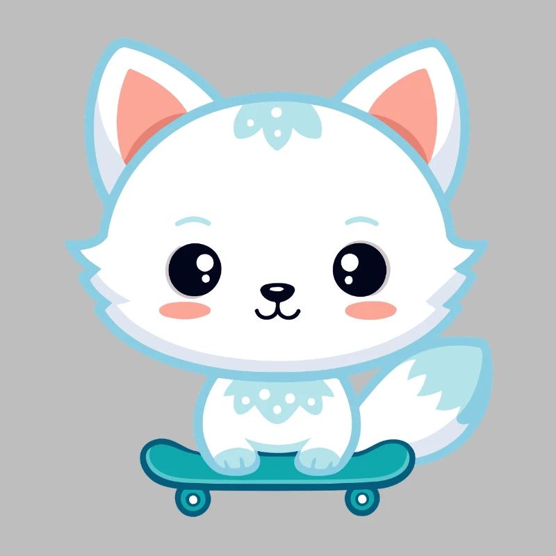 Kawaii Fox auf Skateboard