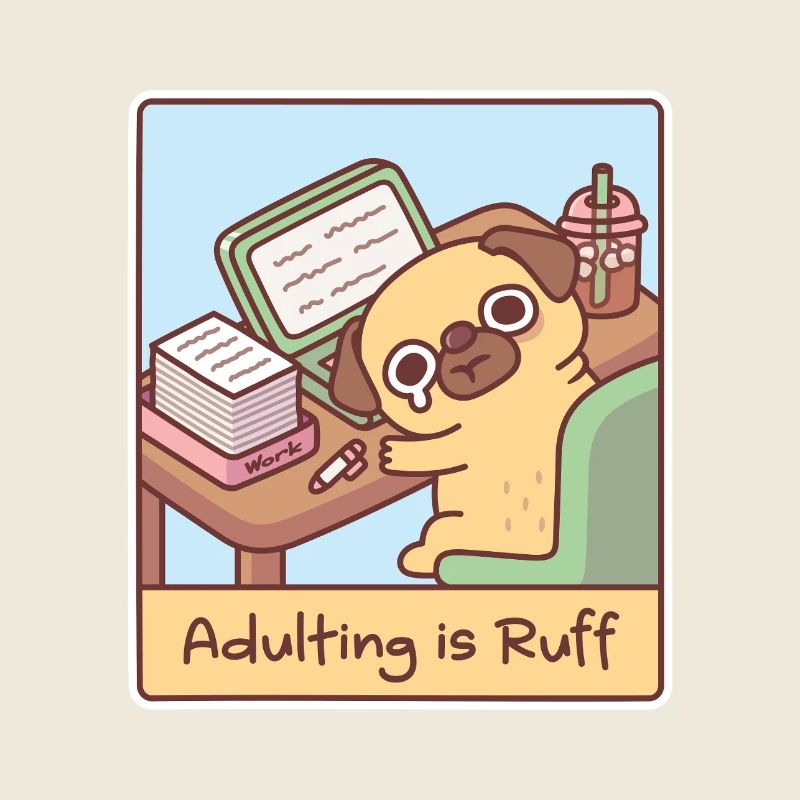 Überlasteter trauriger Mops, der erwachsen wird, ist Ruff Funny