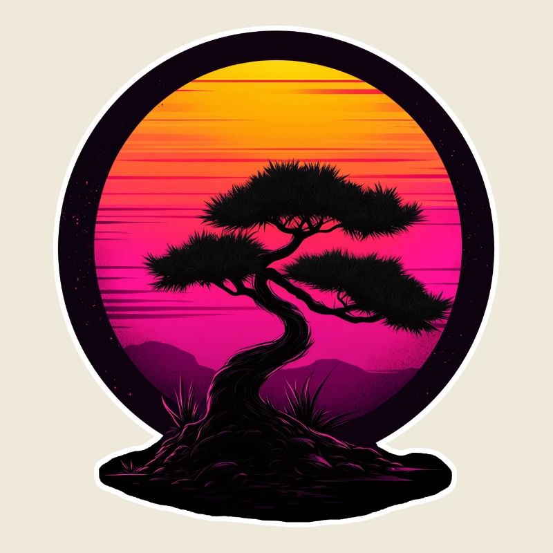Bonsai in Neon Sunset – Retro Nature Design