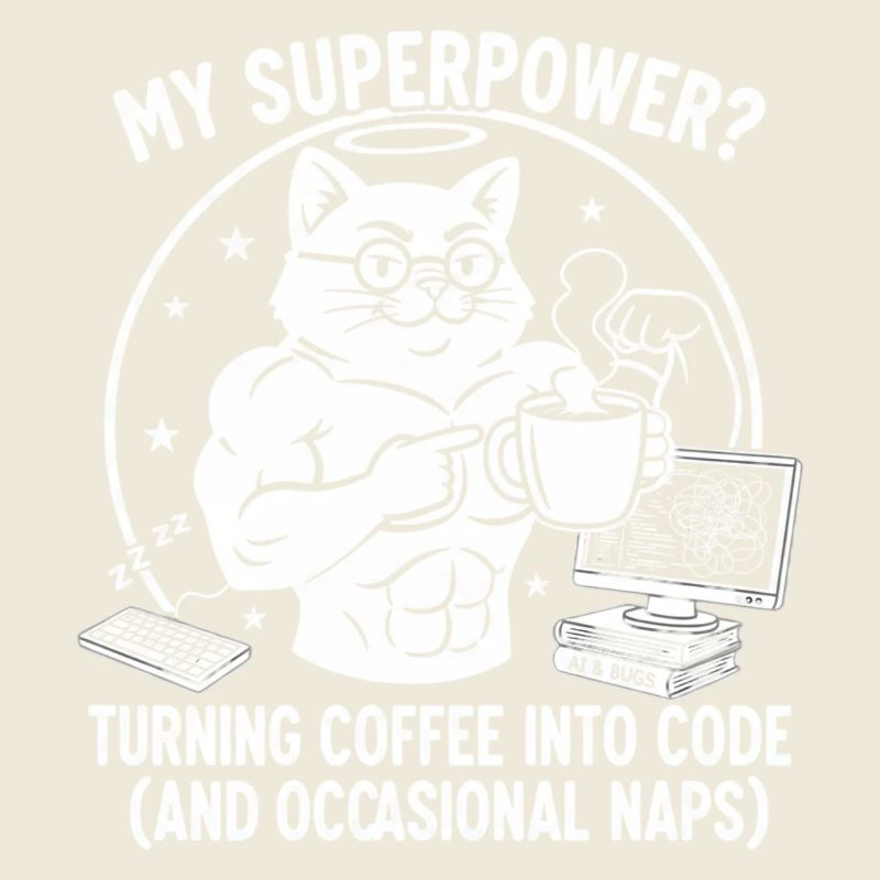 Lustiges Coding Katze T-Shirt - Superkraft Kaffee