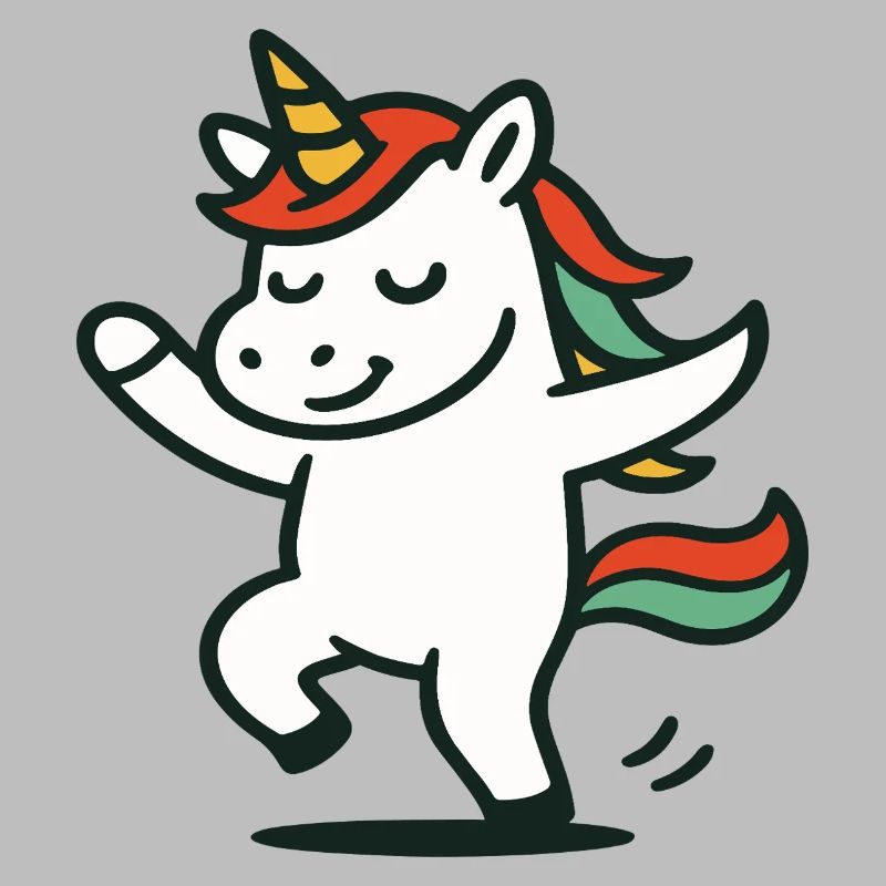 Niedliches tanzendes Einhorn mit bunter Mähnen-Maskottchen