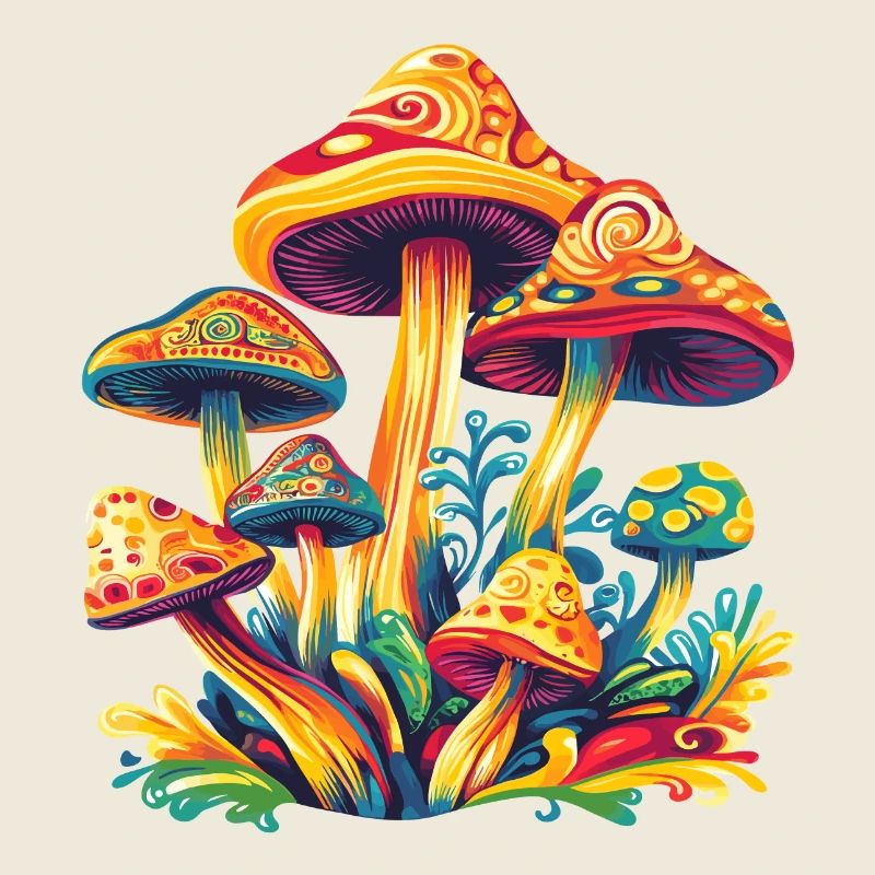 Colorful Psychedelic Mushrooms