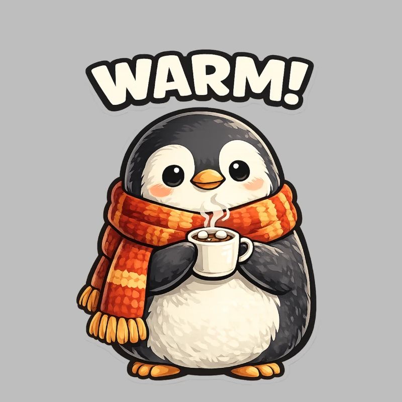 Warming penguin with coffee