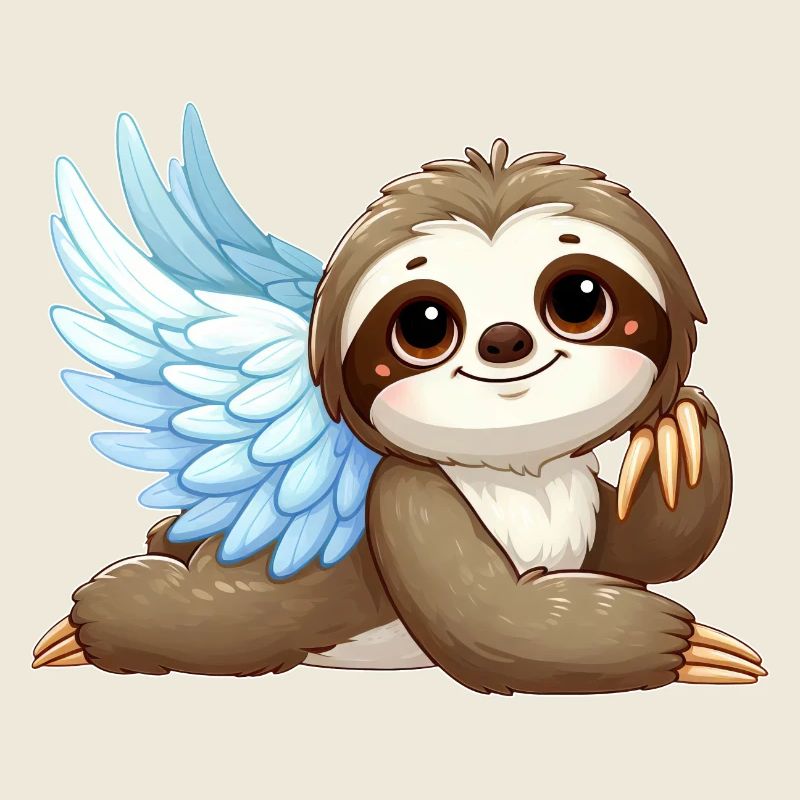 Ange paresseux mignon avec des ailes dans le style de dessin animé