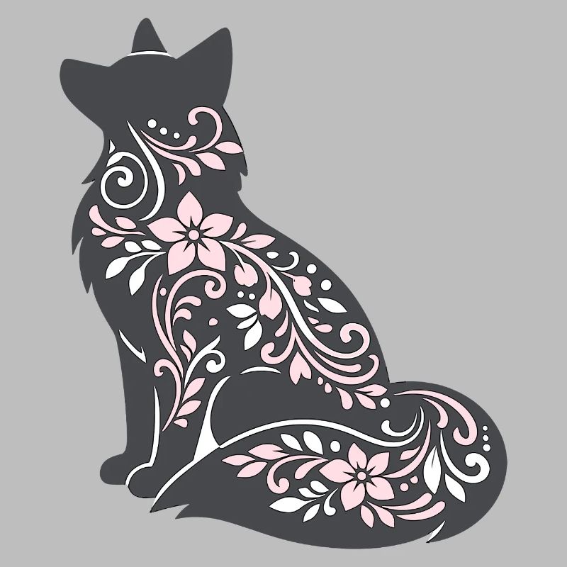 Floral Decorated Cat Silhouette