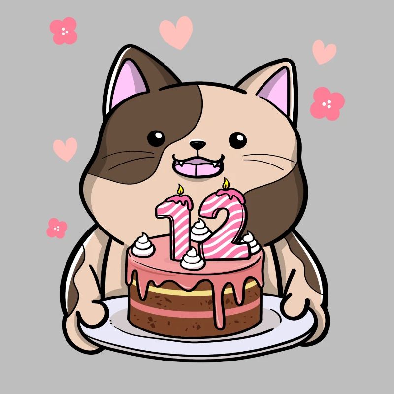 Le chat potelé garde un gâteau d’anniversaire 12 ans