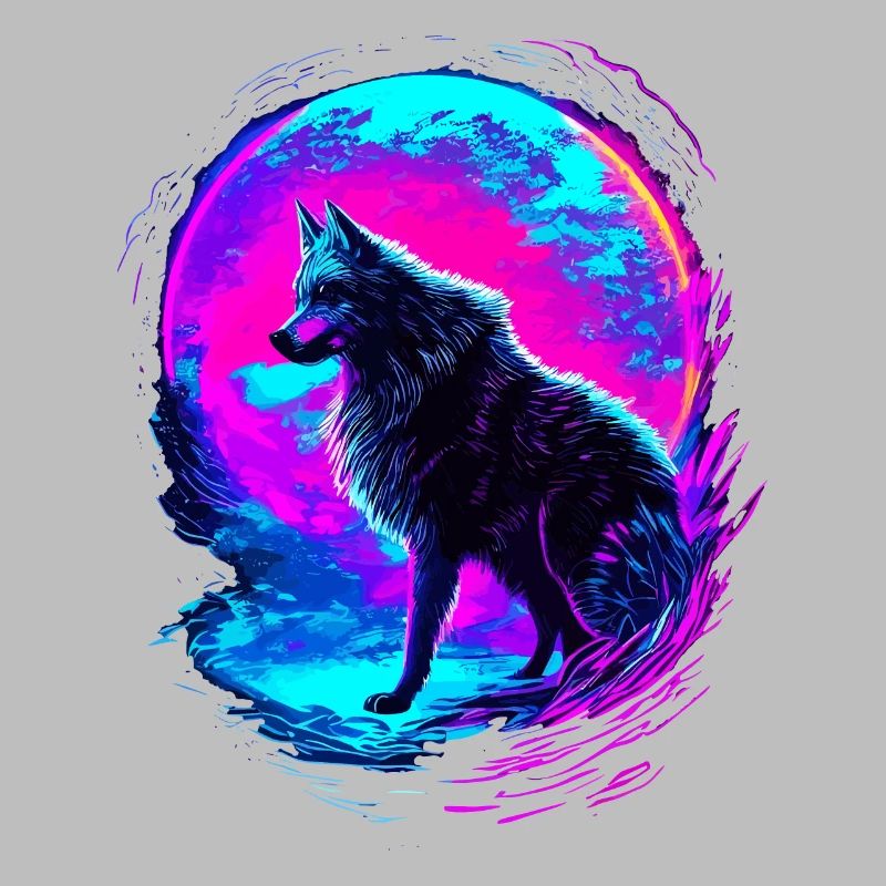 Wolf Neon Moon Synthwave