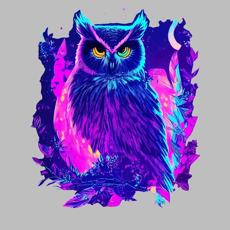 Neon Glowing Owl Synthwave