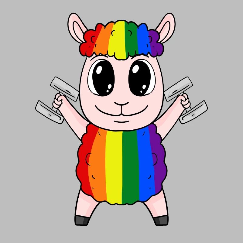 Rainbow sheep with dumbbells
