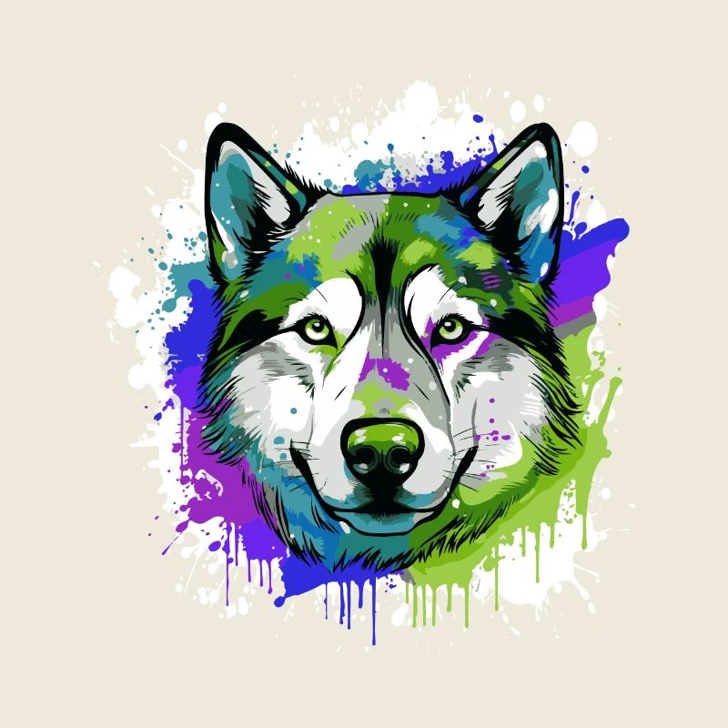 Portrait de tête de chien husky coloré