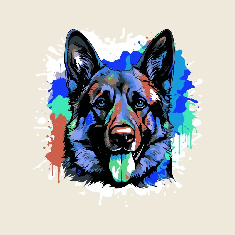 German Shepherd Dog Head Portrait Colorful