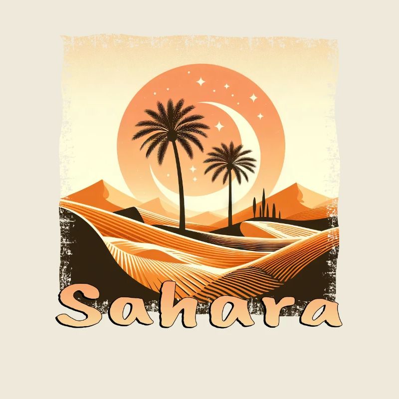 Désert du Sahara marocain et coucher de soleil sur les palmiers