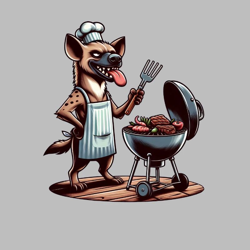 Hyena as a barbecue chef in summer