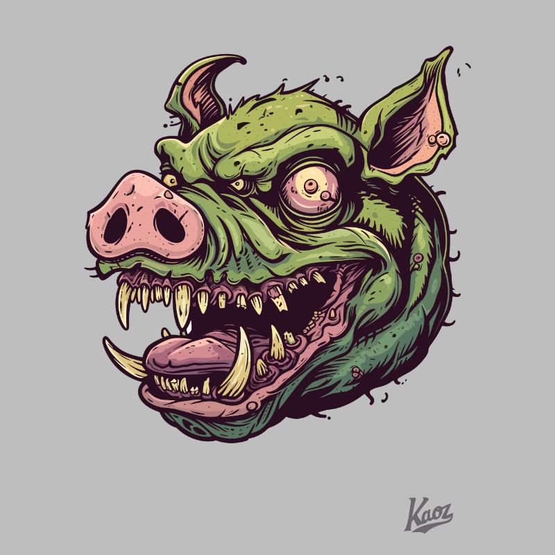 Tête de zombie cochon vert massif