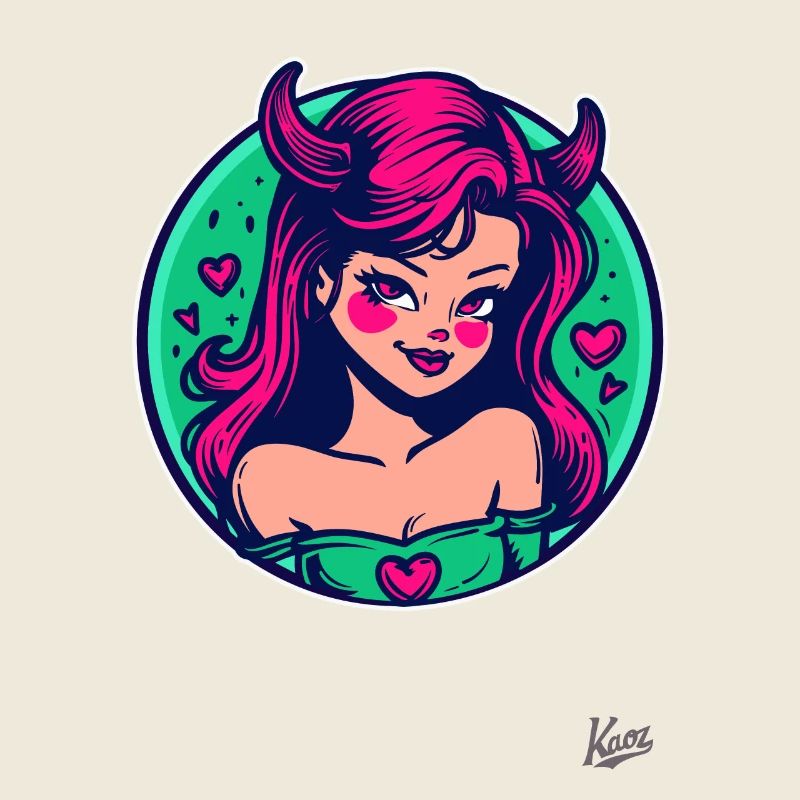 Dessin animé : mignonne petite diablesse avec des cœurs
