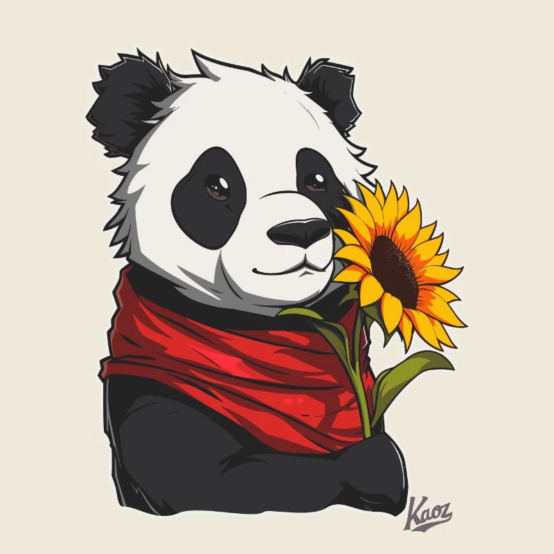 Super friendly, cute panda with sunflower
