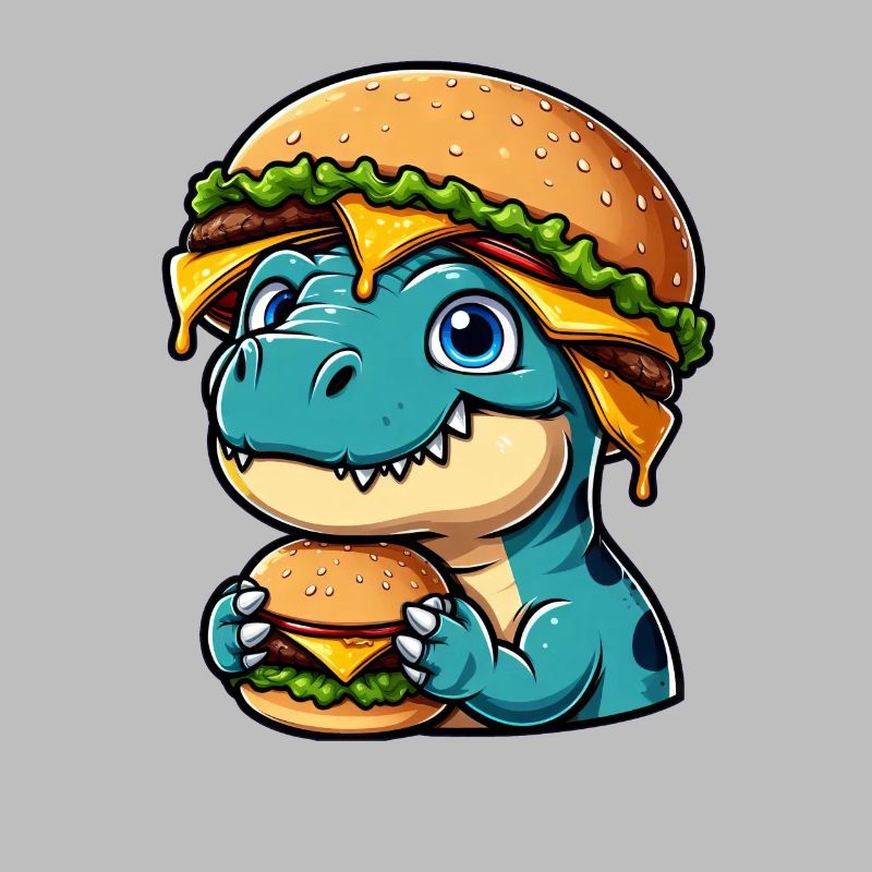 Dino T-Rex satisfait avec Hamburger Cheeseburger