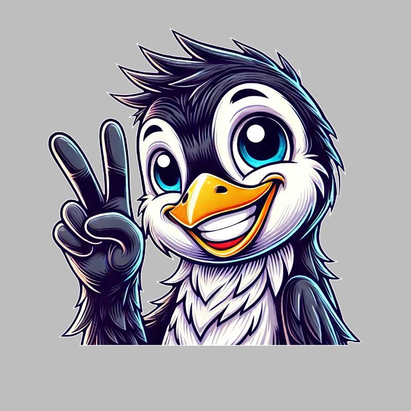 Cute Penguin Shows Teeth Joy Cartoon Peace