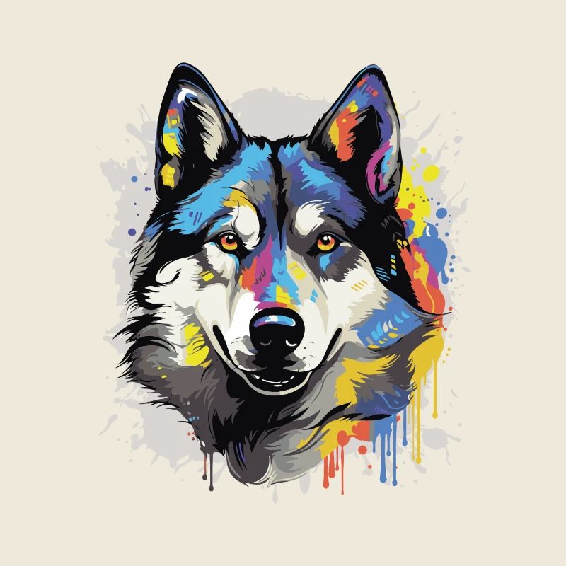 Husky Dog Head Portrait Pop Art