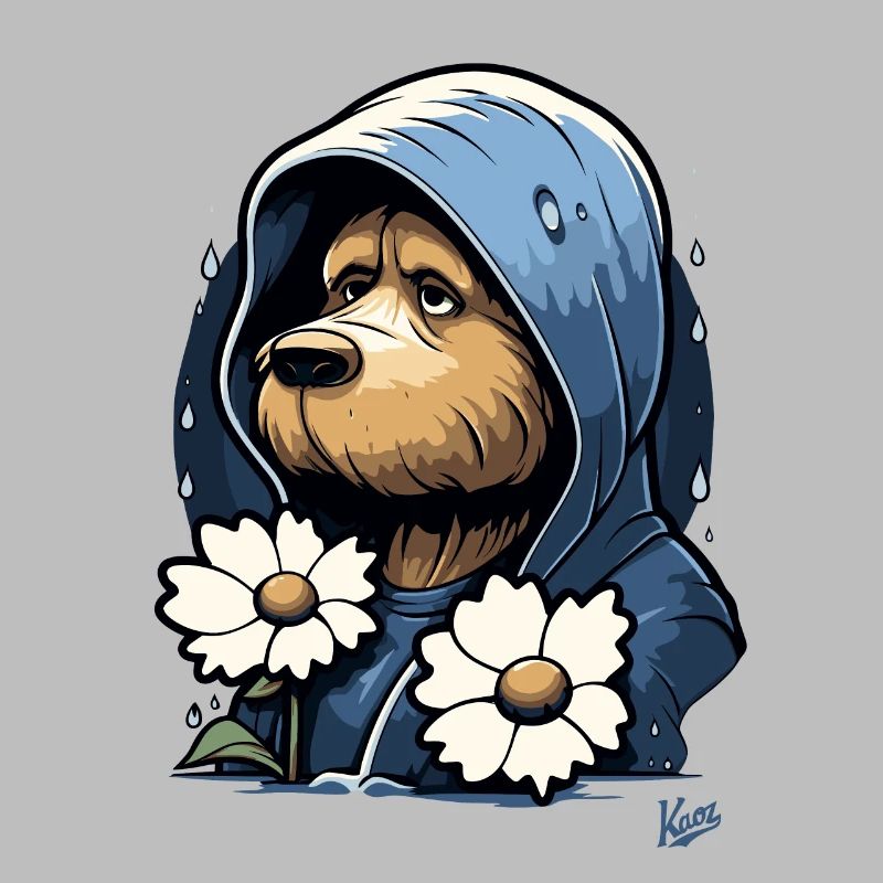 Chien triste avec des fleurs
