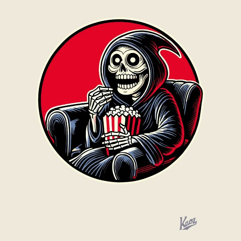 Grim Reaper Cineast mit Popcorn