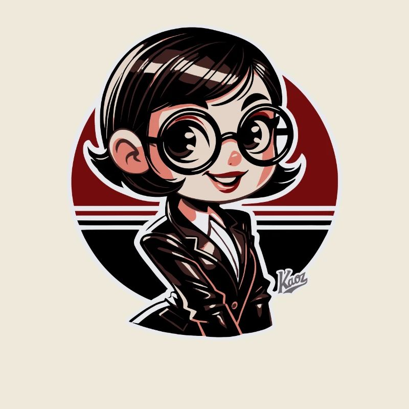 Chibi-cute nerdy retro book lover