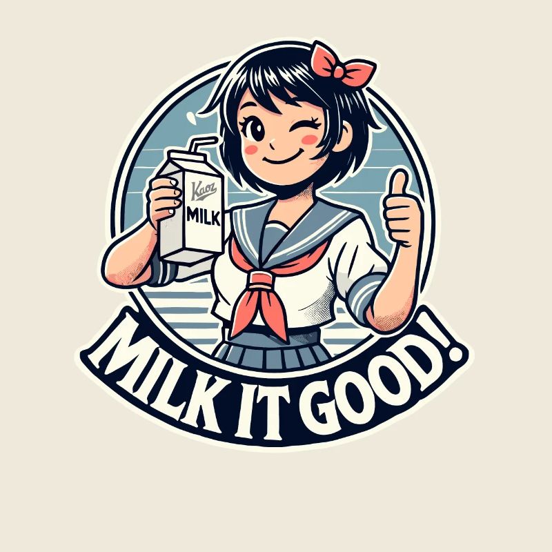 Daumen hoch, Japanisches Schulmädchen mit Milch