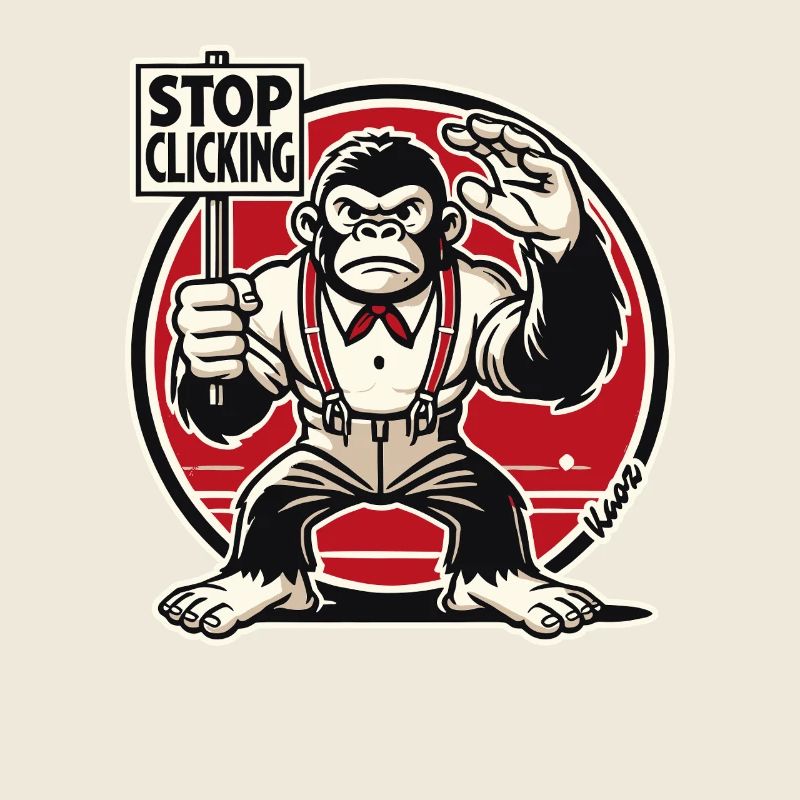 Gorilla Monkey with Sign: Stop Clicking