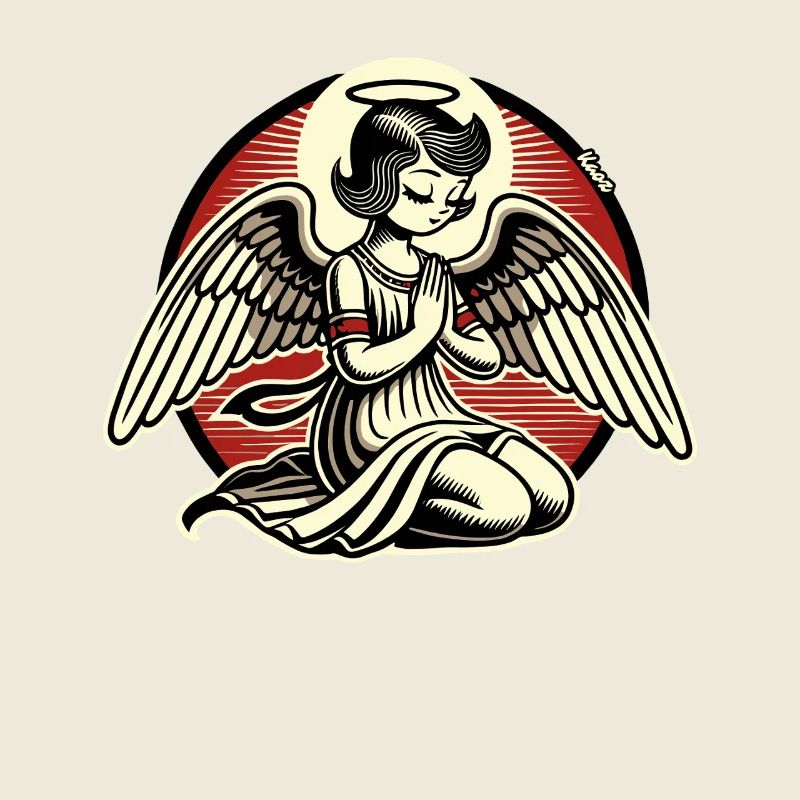 Dessin animé rétro ange en prière