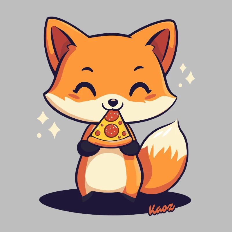 Renard kawaii mignon avec pizza