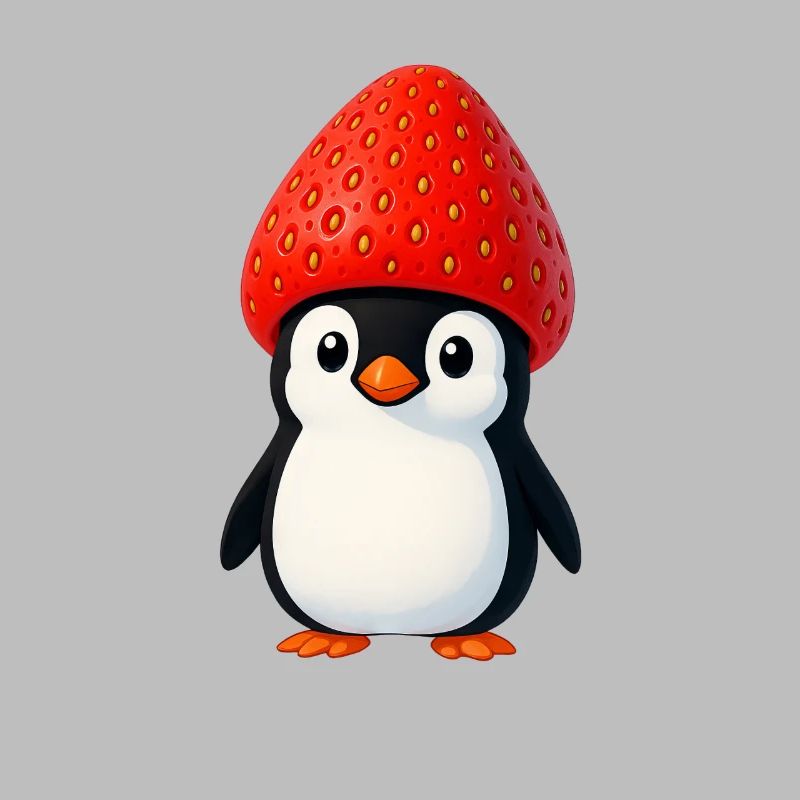 Funny penguin with strawberry and hat