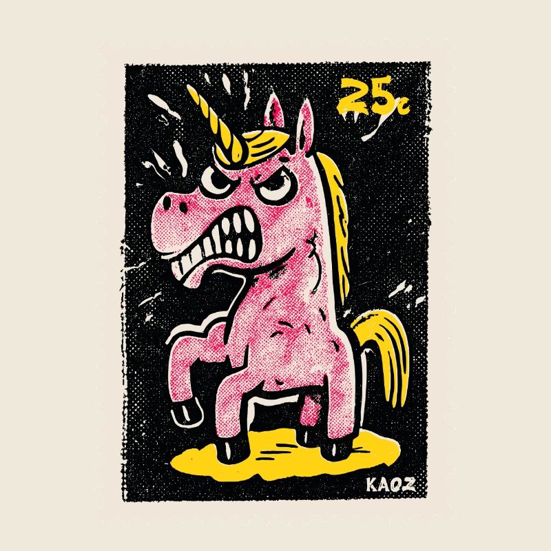 Wütendes Einhorn als Comic-Briefmarke