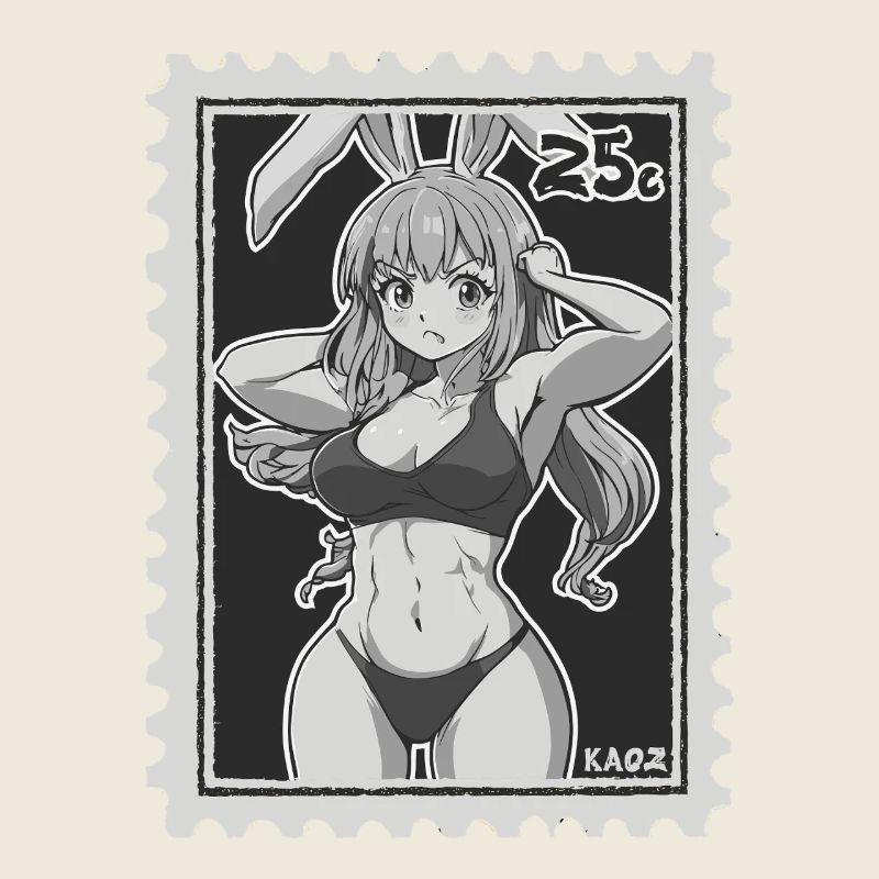 Drôle de lapin musculaire comme timbre-poste