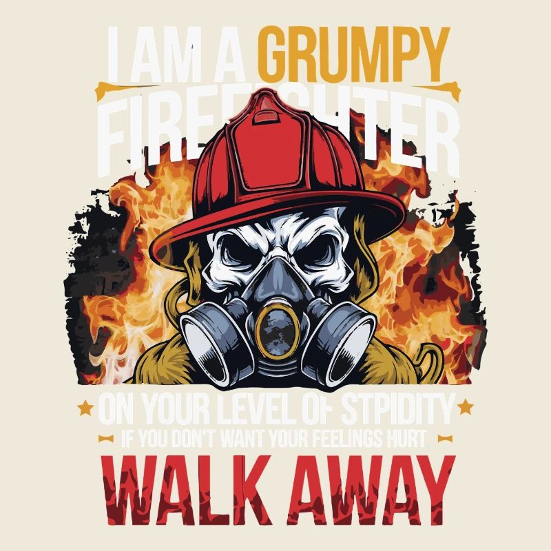 Grumpy Firefighter Skull Design