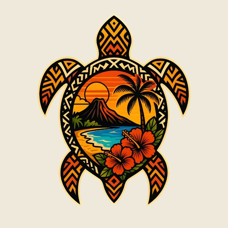 Tropical Sunset Turtle Design