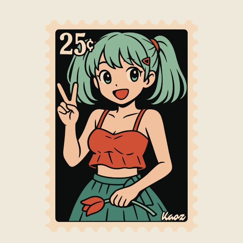 Anime Mädchen Poststempel Illustration
