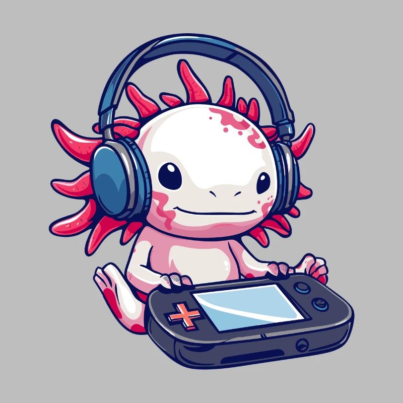 Axolotl mit Kopfhörern und Gaming-Controller