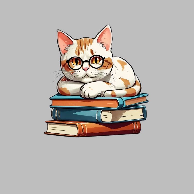 Lese Kätzchen auf Büchern mit Brille