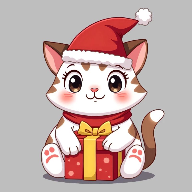 Cute cat Christmas with present