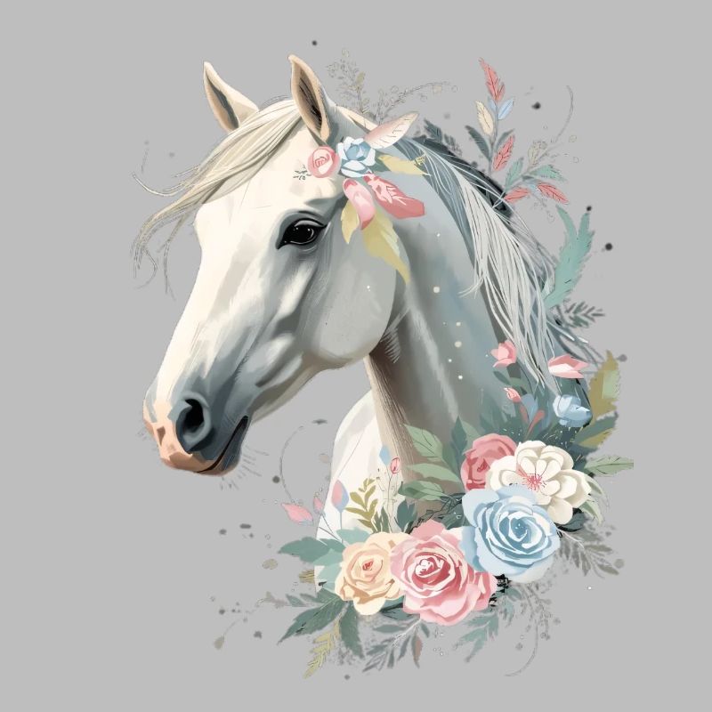 Pferd mit Blumenkranz Aquarell
