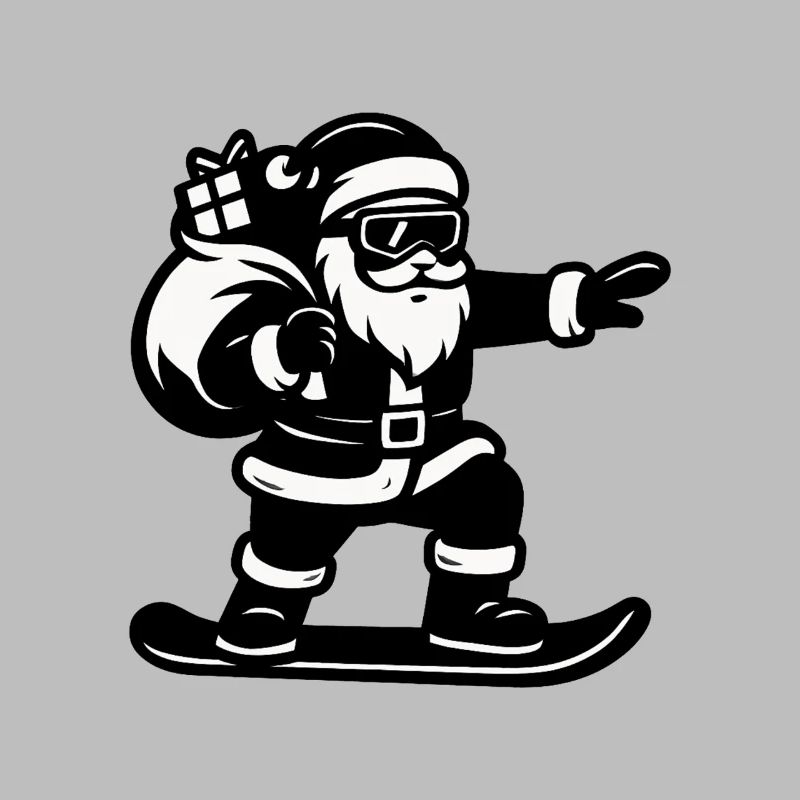 Santa auf Snowboard mit Geschenken