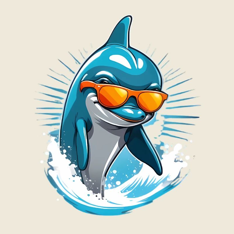 Delfin mit Sonnenbrille und Surf-Splash