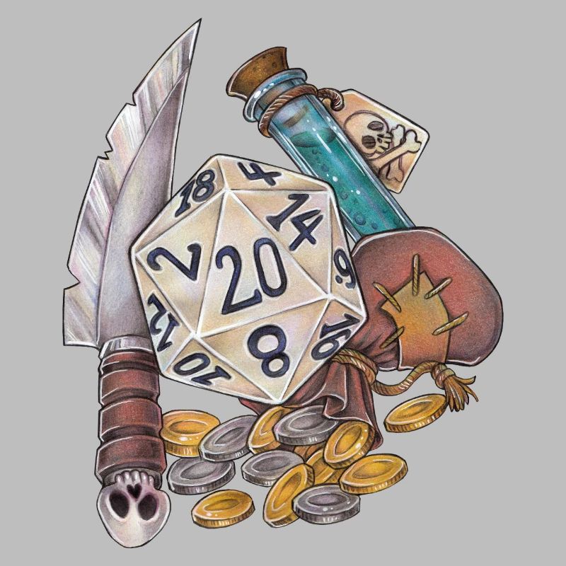 Vol de cadeaux de dés D20 sur table RPG
