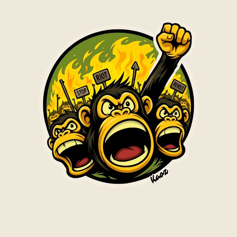 Angry Primates Monkeys Protest Cartoon