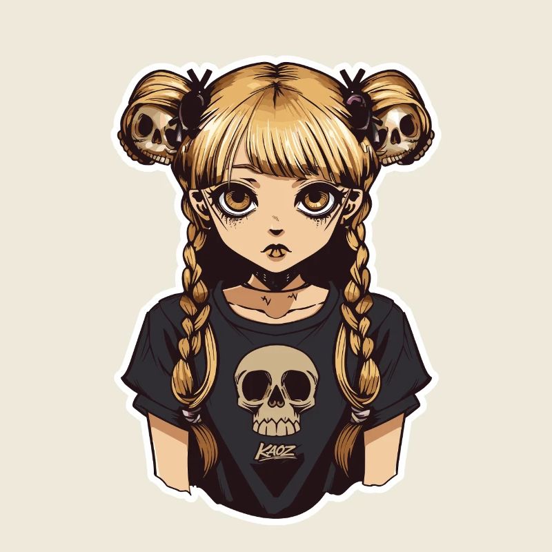 Skull Braid Goth Girl Tee