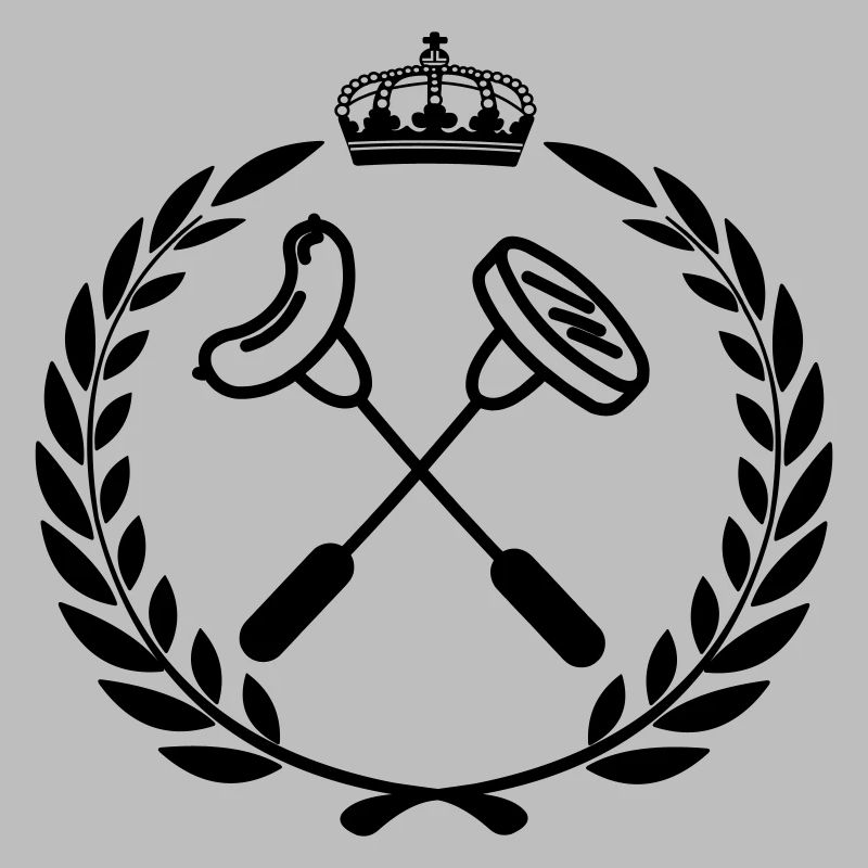 BBQ-Besteck mit Wurst und Hamburger im Lorbeerkranz