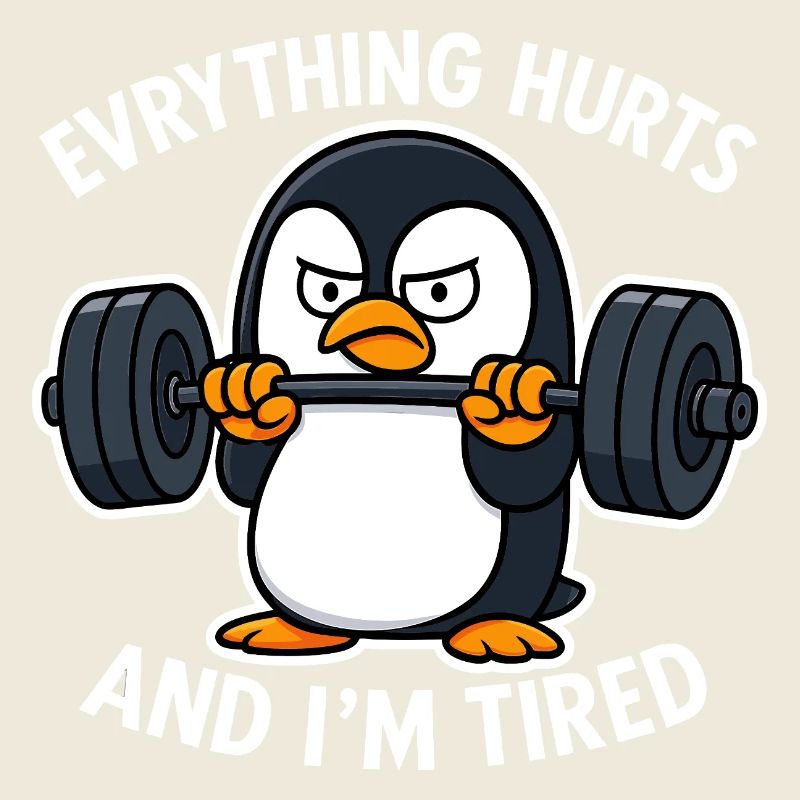 Grumpy Penguin Lifting Weights